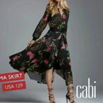 CAbi  Drama Skirt Black Floral‎ Print Black Wrap Midi Style Size Medium Womens Photo 5