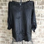 Fun & Flirt Black Hi Low Top Blouse Roll Sleeve Photo 1