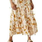 Anthropologie Mon Renn Magnolia Floral Tiered Midi Skirt Yellow Cream Size XS Photo 0