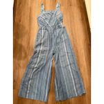 Anthropologie Striped Wide Leg Jumpsuit Tie Front Sleeveless Blue Boho Chic Photo 1