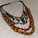 Women orange mustard yellow blue 4 layered gold beads statement necklace Photo 1