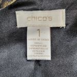 Chico's Womens Blazer Size 1 US Size8 Gold Metallic Silk Animal Print Open Front Photo 1