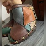 Coach Brown and Green Leather Mules with Patchwork Design Photo 10