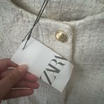 ZARA NWT Textured Weave Cropped Off White Bomber Jacket Sz L Photo 3