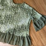 Umgee NWT Olive Green Floral Velvet Flare Sleeve Blouse Photo 6