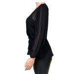 DKNY Women's Black Tie Waist Sheer Surplice Blouse Peplum Top Size M Photo 5
