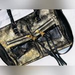 Aimee Kestenberg Leather Gold/Black Satchel Handbag Photo 12