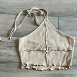 Cream Ribbed Asymmetrical Crop Tank Top White Size M Photo 0