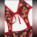 Romwe Bear Print Black Red Cut Out Tie Teddy Bodysuit Size Large Photo 2