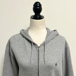 Ralph Lauren Polo Heather Grey Zip Up Waffle Knit Hooded Navy Logo Sweatshirt Photo 1