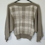 Vintage Ami Plaid Sweater Size 14/15 Cream Beige Batwing Sleeve Knit Top Tan Photo 0