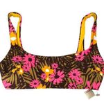 Aerie  NWT Scoop Bikini Top Tropical Floral Green Hot Pink Gold Removable Pads XS Photo 0