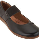 Clarks  Soft Cushion Black Leather Mary Jane Shoes Elastic Flat Size 6.5 Gum Sole Photo 0