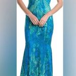 Rene Ruiz Collection Off the Shoulder Fit and Flare Gown Blue Green Women’s Sz 0 Photo 0