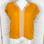 House of Harlow 1960 Embroidered Retro Linen Cap Sleeve Blouse Orange Large Photo 0