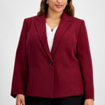 Kasper  Plus Size 16W Burgundy Career Business One-Button Blazer Photo 0