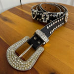 Nocona leather rhinestone hearts crosses belt size large Black Photo 0