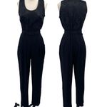 Vintage 90s Jumpsuit Belted Floral Satin Bodice Scoop Neck Sleeveless Black 4/6 Photo 0