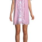 Parker Cable Red & White Striped Off the Shoulder Floral Embroidered Dress Photo 1