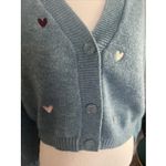 Witty Fox Ditzy Floral Small Blue Cropped Button Sweater Embroidered Hearts Photo 4