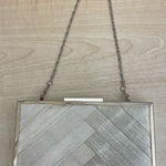 Gold Metallic Box Shaped Evening Bag, Detachable Silver Chain, Interior Pocket Photo 0