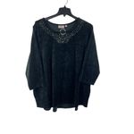 Quacker Factory Velvet 3x 3/4 Sleeve Rhinestone Collar With Pockets Top 3x Photo 1