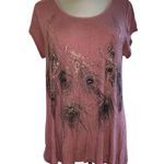 Monroe & Main blouse short sleeves peacock feathers print shark bite size large Photo 0