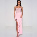 Miss Circle Junia Lace Corset Ruffle Hem Maxi Dress Asymmetrical Pink Medium Photo 1