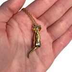 American Vintage Vintage Retro Cat Gold Tone Necklace Articulated Movable Rhinestone 23-27” Adj Photo 4