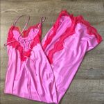 SKIMS NWT  Stretch Satin Lace Long Dress in the Neon Orchid Multi Color Size S Photo 4