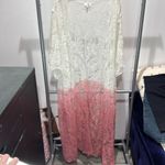 Lace Kimono Duster White Pink Ombre Open Front Bohemian Festival Cover Up Size L Photo 3