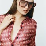 ZARA  SEMI-SHEER ORGANZA BLOUSE TOP Brown/Red Size S NEW Photo 1