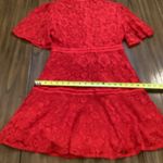 Strut & Bolt  floral Lace Lined Mock Neck Short Sleeve flare Mini Dress Red Large Photo 8