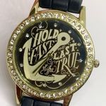 etc! Anchor quartz analog watch 38mm gold tone rhinestones black silicone band Photo 1