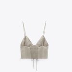 ZARA LINEN BLEND CROP TOP TAUPE GRAY Photo 1