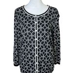 Talbots Charming Cardigan Geo Pearl Black White Button-up Light Sweater Sz Med Photo 1