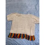 ESCVDO Carisa Crochet Fringe Hem Top Cream Multi Trim Knit Fest Boho – Size S Photo 4