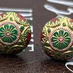 Vintage Cloisonné Style Floral Enamel Stud Earrings Gold Photo 0
