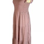 By the River - SMOCKED TIERED MIDI DRESS blush size L Photo 2