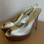 Cole Haan  Gold Leather Sling Back Open Toe Platforms‎ Sandal Size 9.5 B Photo 0