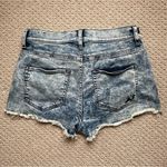 EXPRESS High Waisted Acid Wash Raw Hem Micro Mini Booty Cheeky Denim Shorts 6 Photo 1