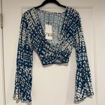 ZARA XS Tie-Dye Twist Front Crop Top Long Sleeve Boho Beachwear Blue White NWT Photo 1