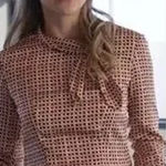 ZARA Geometric Polka Dot Tie Bow Blouse Tan size XS Photo 0