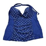 Tropical Escape Halter Tankini Swim Top Retro Push Up Bra Blue Polka Dot Size 14 Photo 0