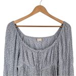 Altar'd State Altar’d State Blue Floral Cropped Shirt size Large Long Sleeve Tie Neck Ruffle Photo 1