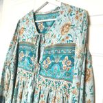 R. Vivimos Boho Floral Maxi Dress‎ Long Sleeve V Neck Tie Tassel Empire Waist Blue Size XL Photo 3