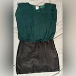 Parker  Green Silk Top Black Leather Skirt Mini Dress size Medium Photo 1