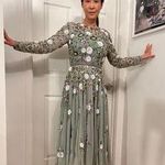 Mac Duggal Sequined Floral Long Sleeve High Neck Sage Green Dress 10 Photo 5