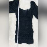 ASTR ‎  Black Low Cut Long Sleeve Mini Dress Fringe Shiny Metallic Ruched Small Photo 15