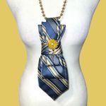 “Dainty Dapper”Elegant Blue and Gold Striped Tie necklace with cameo brooch Photo 0